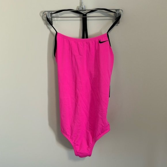 NWT Junior Girls Nike Essentials Pink one piece Swimsuit size XL 13-15 years - Picture 1 of 8